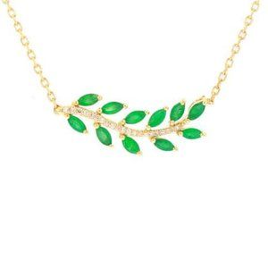 10K Genuine Emerald & .10ctw Diamond Vine Necklace
